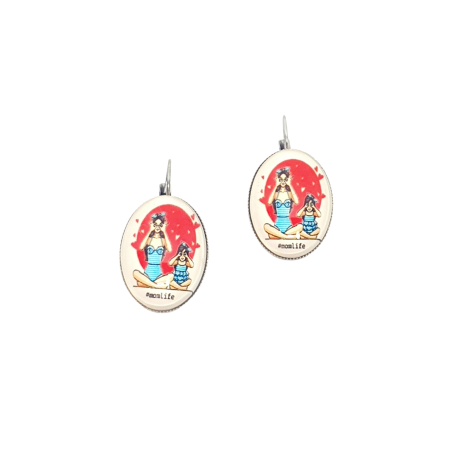 earrings silver steel oval mother and daught1